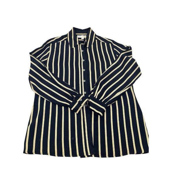 St. John Collection Women’s Striped Navy And Cream Dress Shirt Size 10 - Picture 3 of 6